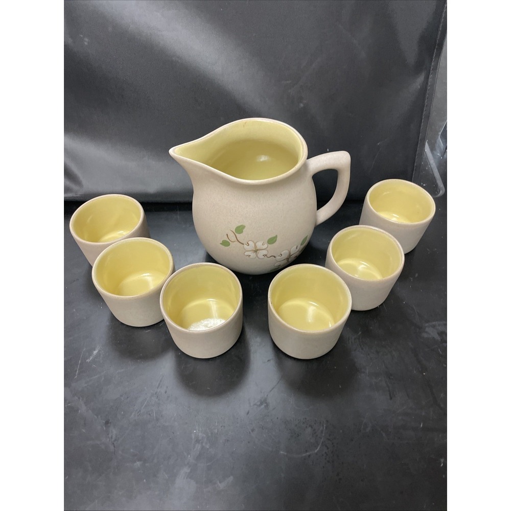 Pigeon‎ Forge Pottery Dogwood Set 6 Coffee Tea Mugs With Pitcher